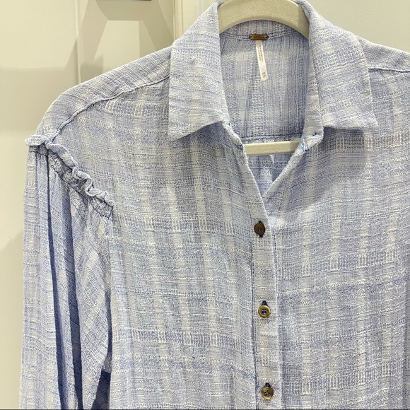 Free People Headed to the Highlands Button Up Top in Blue/White (XS) - Picture 10 of 11